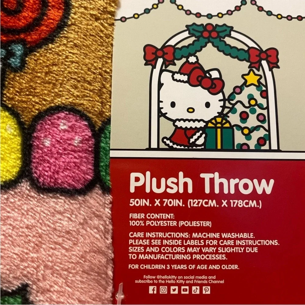 Hello kitty Gingerbread Christmas Holiday Plush Throw Blanket